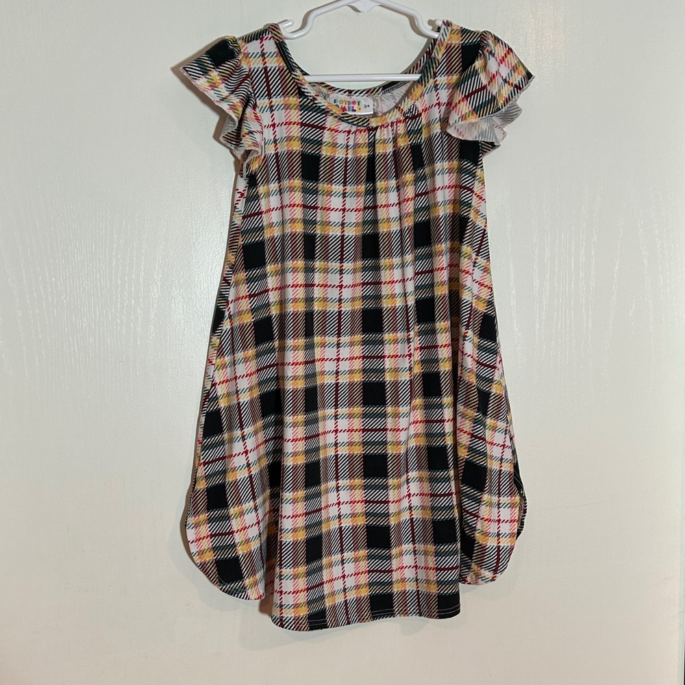 DotDotSmile Girls Plaid Flutter Sleeve Dress Multi Color Size 3/4 Knit A-Line